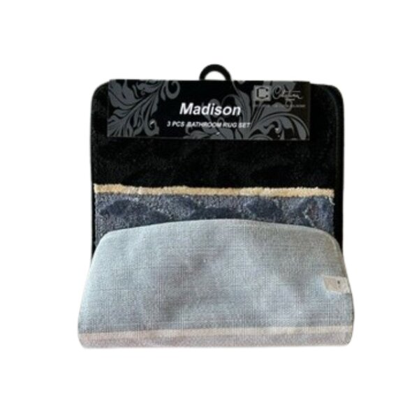 Madison 3 Piece Bathroom Rug Set, Bathroom Rug, Contour Rug & Lid Cover Black - Picture 2 of 4